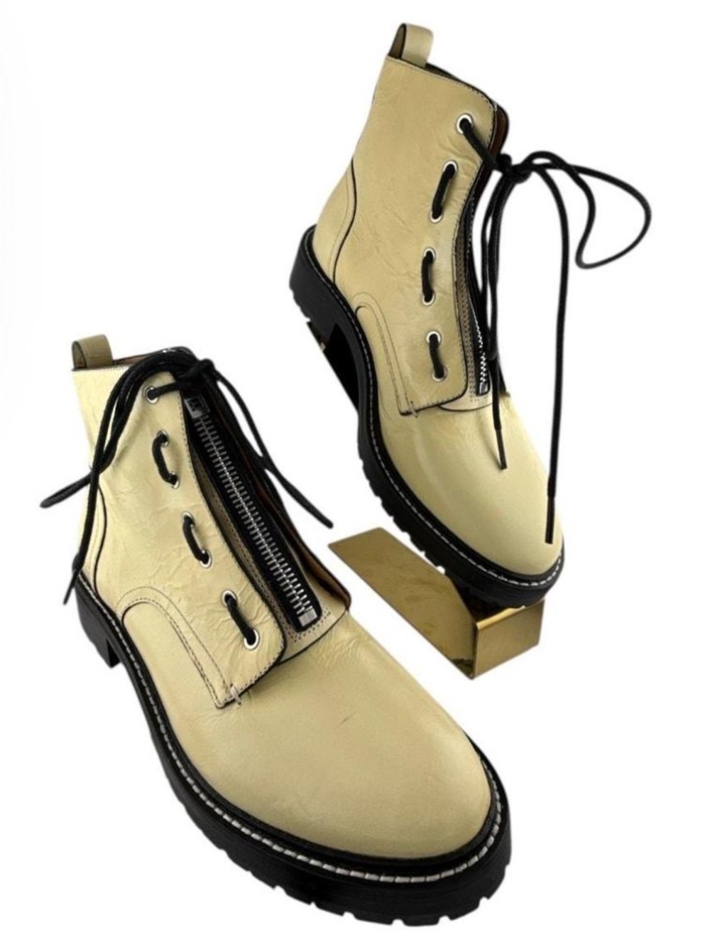 Rag & Bone Cannon crinkle leather combat boots in antique white Sz 7.5